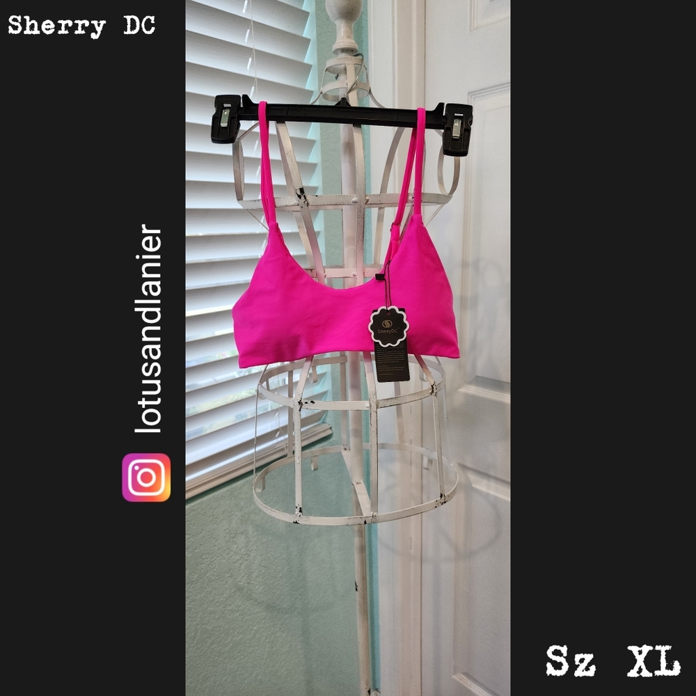 Sherry DC Solid Scoop Neck Lightly Padded Hot Pink  Bikini Top Sz XL NWT